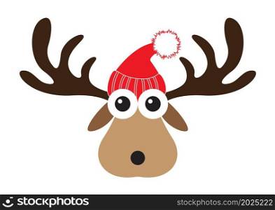 Merry Christmas and Happy New Year cartoon doodle christmas reindeer on white background isolated icon. Winter holidays vector illustration.