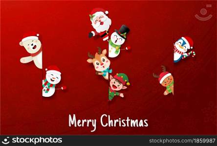 Merry Christmas and Happy New Year, Cute Christmas character in paper cut style