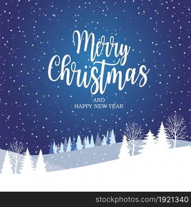 Merry Christmas and Happy New Year design for greeting cards and poster. Christmas with winter landscape with snowflakes. Vector illustration. .. Merry Christmas design