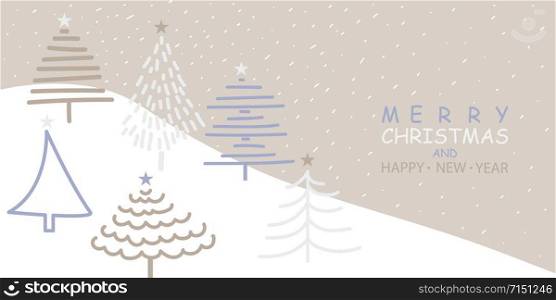Merry Christmas and Happy New Year design with minimal style tree and snowflakes for holiday