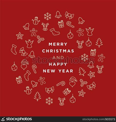 Merry Christmas and Happy New Year Eve Greeting Card Vector Template Illustration Design. Vector EPS 10.
