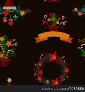 Merry Christmas and happy new year flat decoration design elements. Holidays vector seamless pattern. Merry Christmas and happy new year flat decoration design elements.