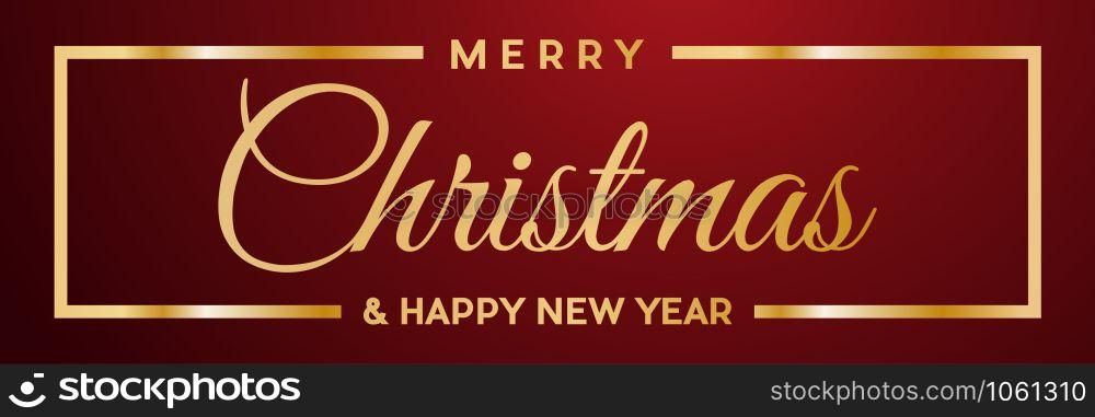 Merry Christmas and Happy New Year. Golden vector text for label or header