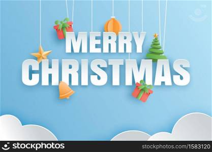 Merry christmas and happy new year greeting card banner in paper art style. Use for header website, cover, flyer.