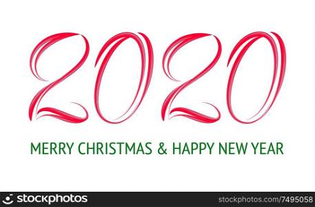 Merry christmas and Happy New Year greeting card design. 2020 Chinese year of rat, Hand drawn lettering of brush. can also be used for title banner, flyer, calendar, poster, invitation, annual report. Merry christmas and Happy New Year greeting card