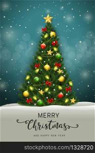 Merry Christmas and happy new year greeting card with Christmas tree vector