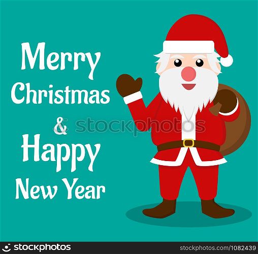 Merry Christmas and Happy New Year greeting card with Santa Claus