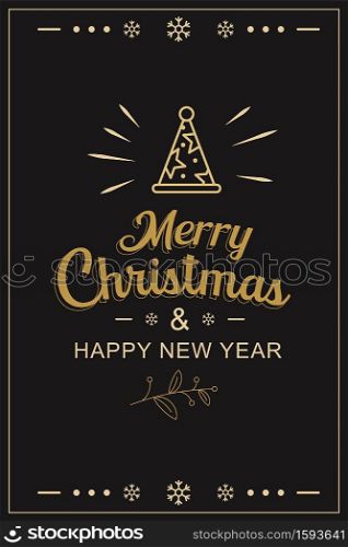Merry christmas and happy new year greeting card with vintage golden template background. Use for banner, poster, cover and all media.