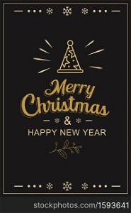 Merry christmas and happy new year greeting card with vintage golden template background. Use for banner, poster, cover and all media.