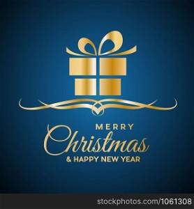 Merry Christmas and Happy New Year. Greeting, Gift or Purchases. Golden vector illustration