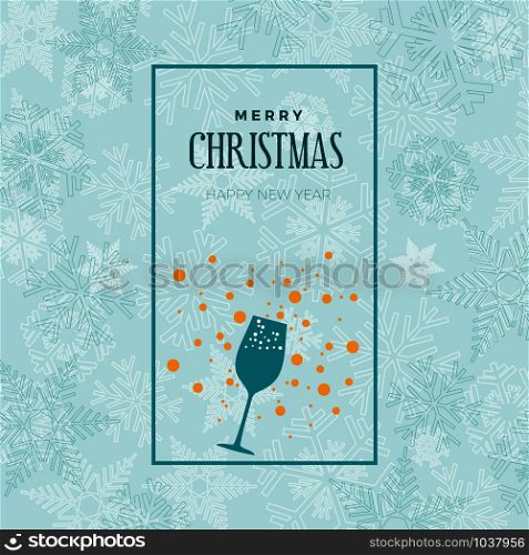 merry christmas and happy new year. greeting, invitation or menu cover. vector illustration with glass