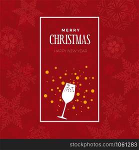 merry christmas and happy new year. greeting, invitation or menu cover. vector illustration with glass