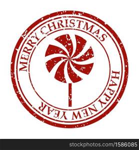 Merry Christmas and Happy New Year grunge dirty post stamp candy icon. Merry Christmasand Happy New Year grunge dirty post stamp Xmas tree icon isolated on white vector