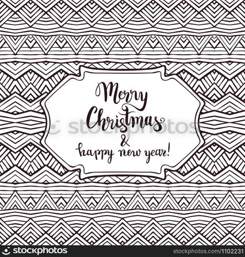 Merry Christmas and Happy New Year handwritten cute postcard design, vector illustration