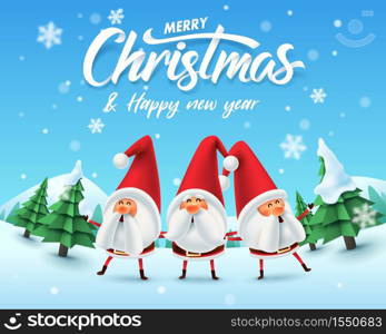 Merry Christmas and happy new year, Happy Santa claus dancing on snow, vector art and illustration.