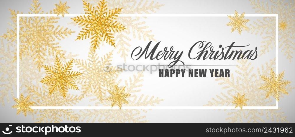 Merry Christmas and Happy New Year lettering. Calligraphic inscription in frame with snowflakes. Handwritten text, calligraphy. Can be used for greeting cards, posters and leaflets