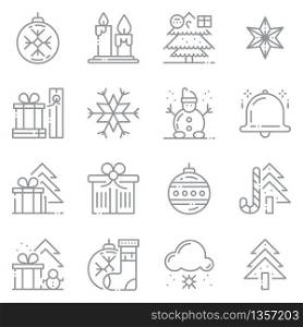 Merry Christmas and happy new year line art icon .grey thin lines icons.