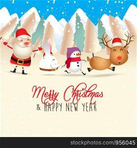 Merry Christmas and Happy New Year. Merry christmas santa claus and deer funny