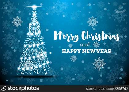 Merry Christmas and Happy New Year. Neon Tree with Garland. Vector Illustration.