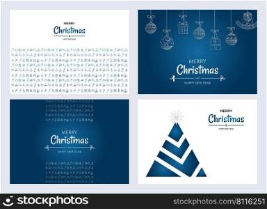 Merry Christmas and happy new year posters or greeting cards design with hand drawn doodles elements collection vector illustration . Xmas banners with silver and blue gradient. 