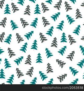 Merry christmas and happy new year, preparation for winter holiday and celebration. Pine trees paper cuts or decor evergreen branches. Seamless pattern, background or print. Vector in flat style. Christmas pine trees, merry christmas and new year