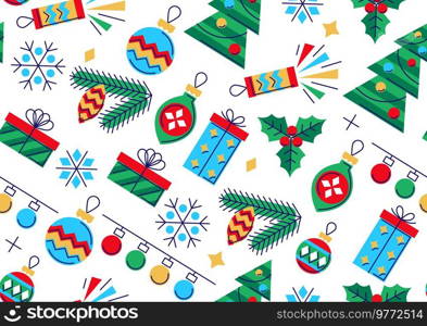 Merry Christmas and Happy New Year seamless pattern. Holiday winter seasonal objects. Celebration design.. Merry Christmas and Happy New Year seamless pattern. Holiday winter seasonal objects.