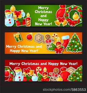 Merry Christmas and Happy New Year sticker banners. Merry Christmas and Happy New Year sticker banners.