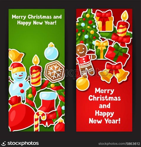 Merry Christmas and Happy New Year sticker banners. Merry Christmas and Happy New Year sticker banners.
