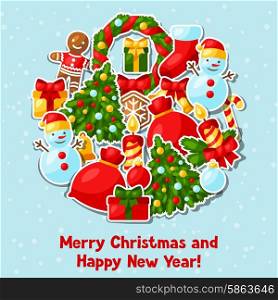 Merry Christmas and Happy New Year sticker invitation card. Merry Christmas and Happy New Year sticker invitation card.