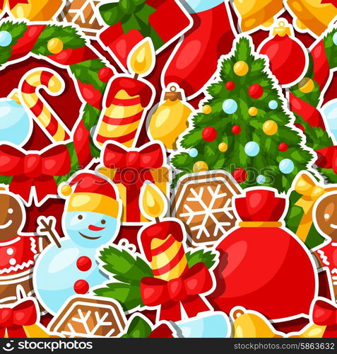 Merry Christmas and Happy New Year sticker seamless pattern. Merry Christmas and Happy New Year sticker seamless pattern.