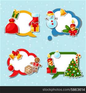 Merry Christmas and Happy New Year sticker speech bubbles. Merry Christmas and Happy New Year sticker speech bubbles.