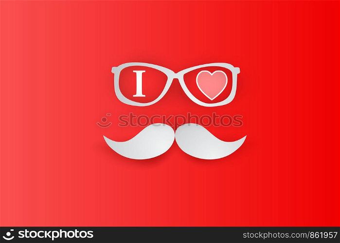 Merry Christmas and Happy New Year Typographic on red Background. Santa Claus hipster beard and glasses with card.Vintage calligraphic minimal poster design for xmas.paper art and craft.vector.