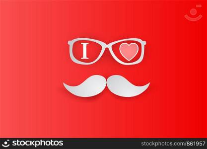 Merry Christmas and Happy New Year Typographic on red Background. Santa Claus hipster beard and glasses with card.Vintage calligraphic minimal poster design for xmas.paper art and craft.vector.