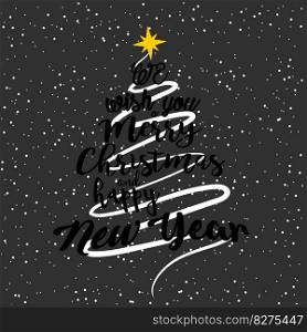 Merry Christmas And Happy New Year Typographical Background On beautiful background.Vector illustration.. Merry Christmas And Happy New Year Typographical Background On beautiful background