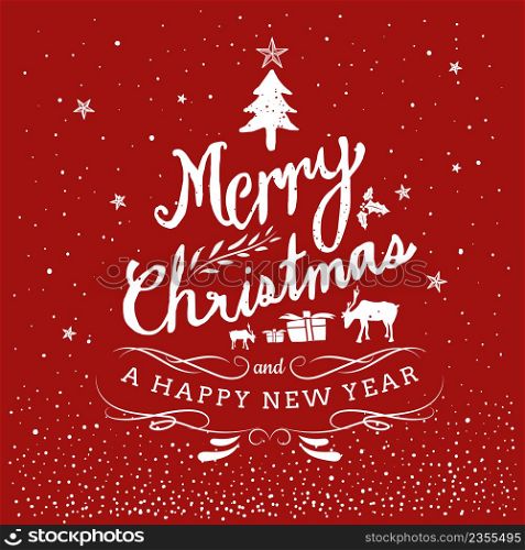 Merry Christmas And Happy New Year Typography Hand Drawn Vintage