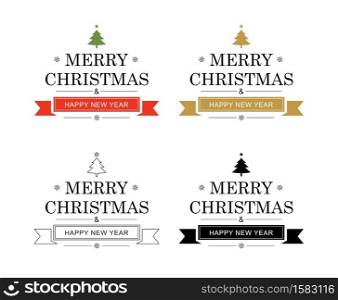 Merry christmas and happy new year typography label with symbols design set. Use for invitation, postcard, poster, greeting card.