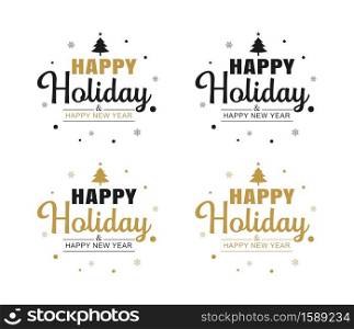 Merry christmas and happy new year typography label with symbols design set. Use for sticker, badge, crafts, greeting card.