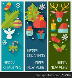 Merry Christmas and Happy New Year vertical banners.