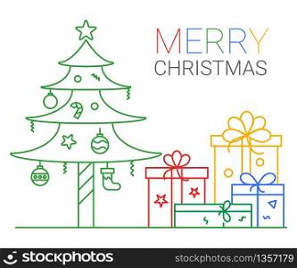 Merry Christmas and Happy New Year. xmas background. thin line art style.