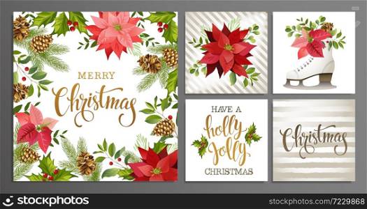 Merry Christmas and Happy Template Set for Greeting Scrapbook, congratulations, invitations, banner, stickers, postcards. Vector illustration. Merry Christmas Template Set for Greeting Scrapbook, congratulations, invitations, banner, stickers, postcards. Vector illustration.