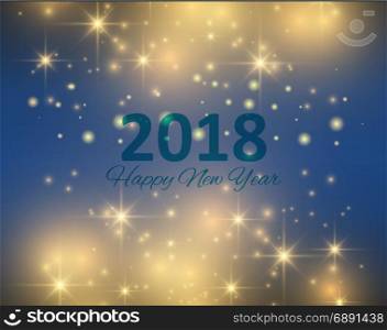 Merry Christmas and New Year 2018 typographical on holidays background with winter landscape with snowflakes, light, stars. Vector. Xmas card. Merry Christmas and New Year 2018 typographical on holidays background with winter landscape with snowflakes, light, stars. Vector Illustration. Xmas card