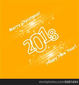 Merry Christmas and New Year 2018 typographical on holidays background with winter landscape with snowflakes, light, stars. Vector. Xmas card. Merry Christmas and New Year typographical on holidays background with winter landscape with snowflakes, light, stars. Vector Illustration. Xmas card
