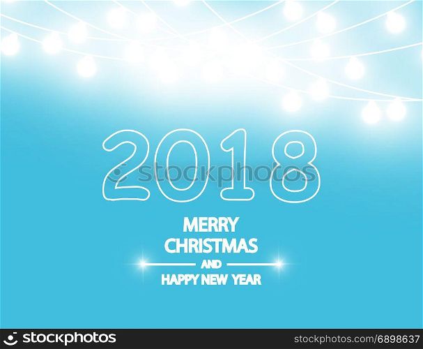 Merry Christmas and New Year 2018 typographical on holidays background with winter landscape with garland. Vector.. Merry Christmas and New Year typographical on holidays background with winter landscape with garland. Vector Illustration. Xmas card