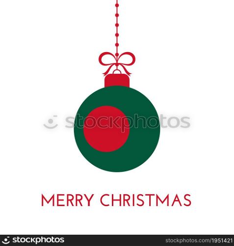 Merry Christmas and new year ball with Bangladesh flag. Christmas Ornament. Vector stock illustration