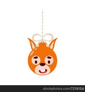 Merry Christmas and new year ball with cute squirrel. Cartoon winter holidays animal bauble. Vector stock illustration