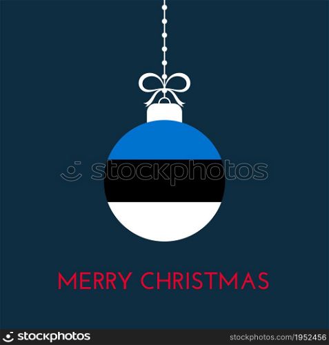 Merry Christmas and new year ball with Estonia flag. Christmas Ornament. Vector stock illustration