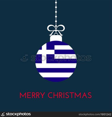 Merry Christmas and new year ball with Greece flag. Christmas Ornament. Vector stock illustration