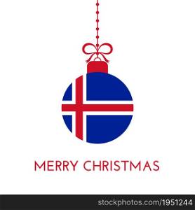 Merry Christmas and new year ball with Iceland flag. Christmas Ornament. Vector stock illustration