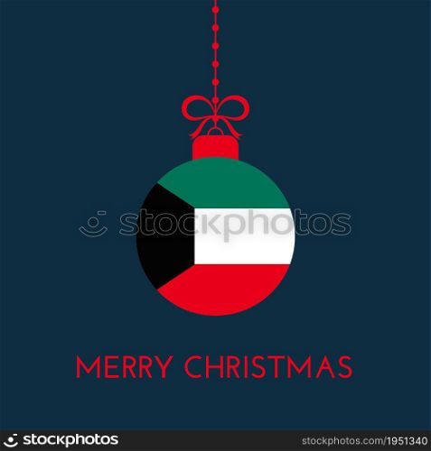Merry Christmas and new year ball with Kuwait flag. Christmas Ornament. Vector stock illustration
