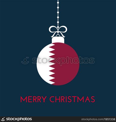 Merry Christmas and new year ball with Qatar flag. Christmas Ornament. Vector stock illustration